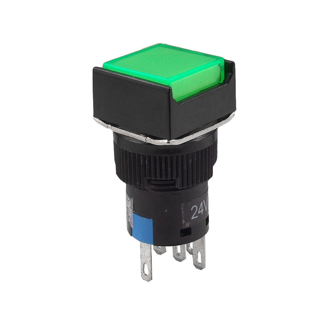 DC 24V Green Neon Light Square Self Locking AC 3A/250V Pushbutton Switch