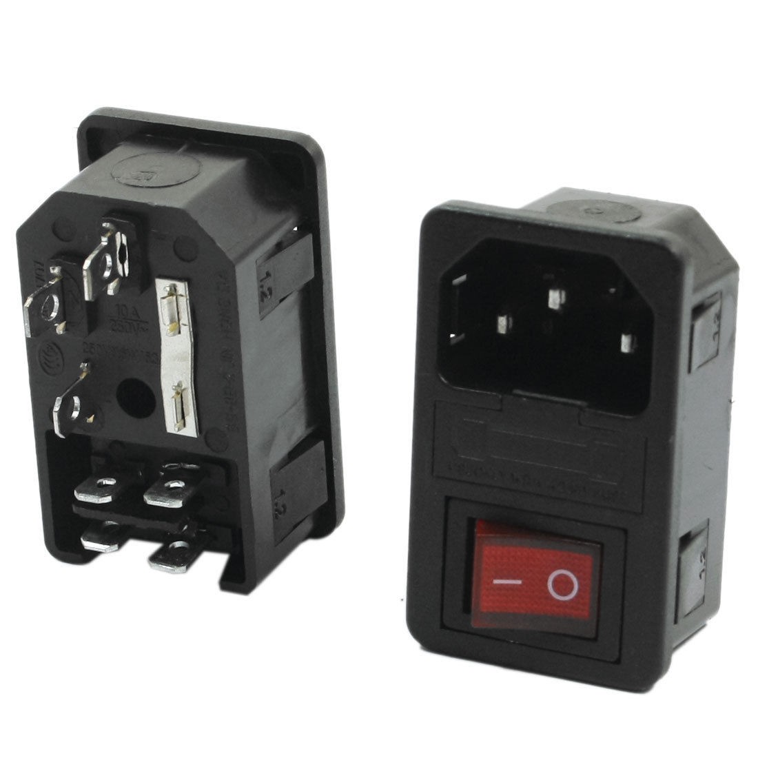 AC 250V 10A Red Switch C14 Male PCB Board Power Adapter Socket 2Pcs