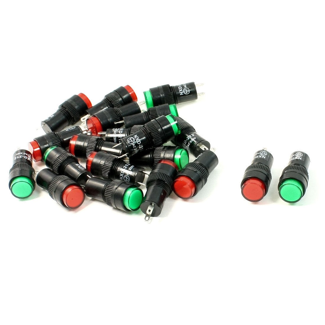 20 Pcs AC 220V Red Green Round Cap Indicator Light Pilot Lamp