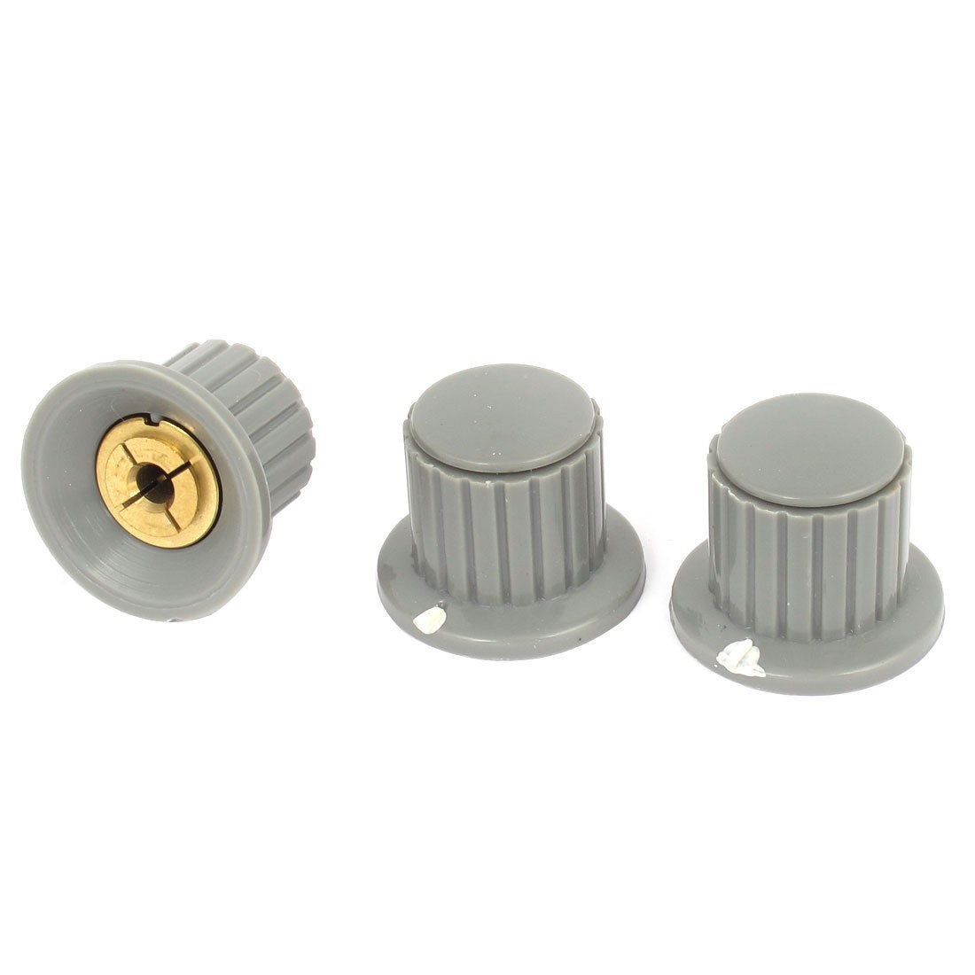 3 Pcs 4mm Shaft Insert Dia Brass Tone Core Potentiometer Control Knobs Gray