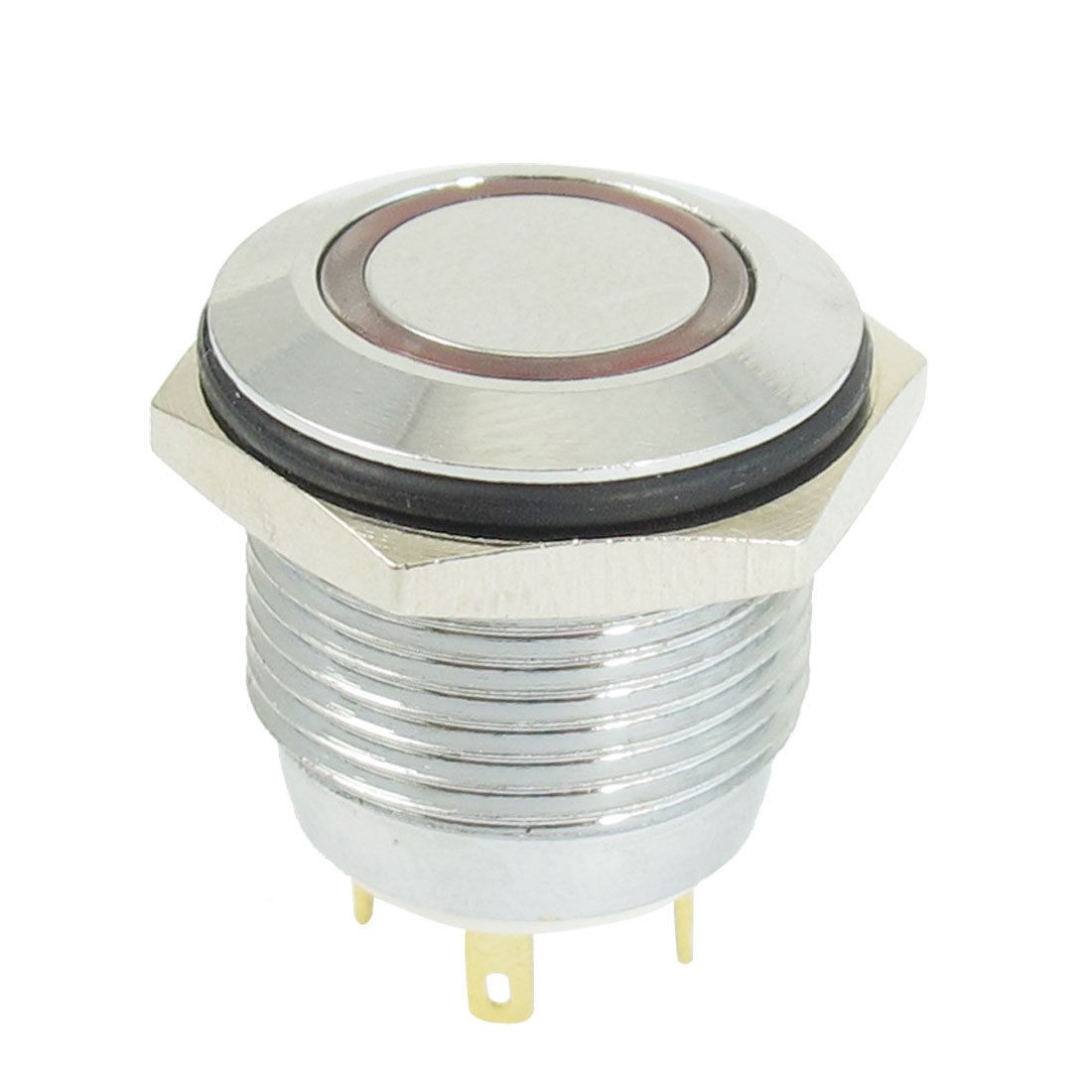 16mm DC 3V Red Ring LED Light Stainless Steel Momentary Push Button Switch SPST