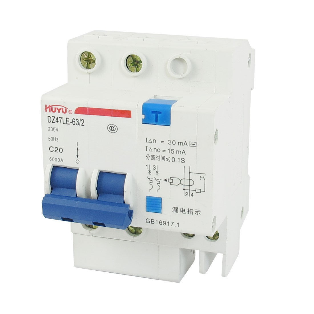 DIN Dail 2P Overload Proetction Circuit Breaker 230VAC 20A C20 DZ47LE-63