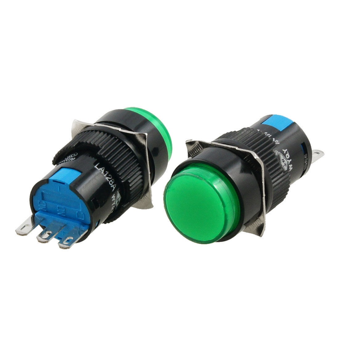 2 Pcs 1NO 1NC SPDT Green Round Latching 16mm Push Button Switch AC 250V 5A