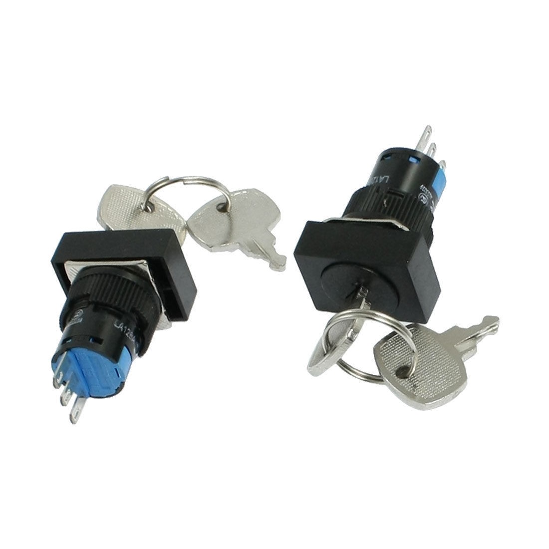 2 Pcs Keylock Selector Rectangular NO NC SPDT 16mm Push Button Switch AC 250V 5A