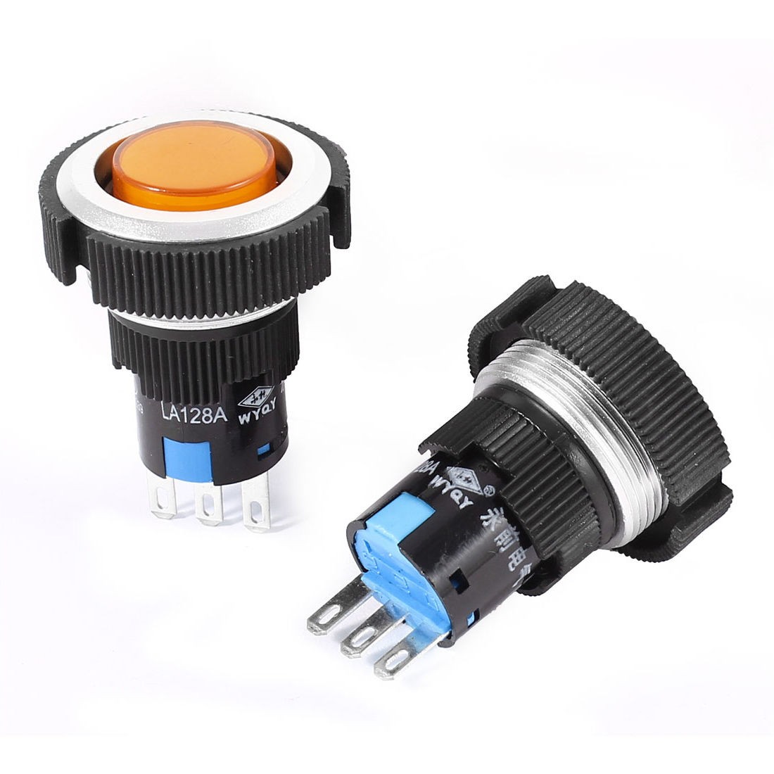 2Pcs AC 250V 5A 22mm Dia Thread SPDT 3 Pin Soldering Orange Push Button Switch