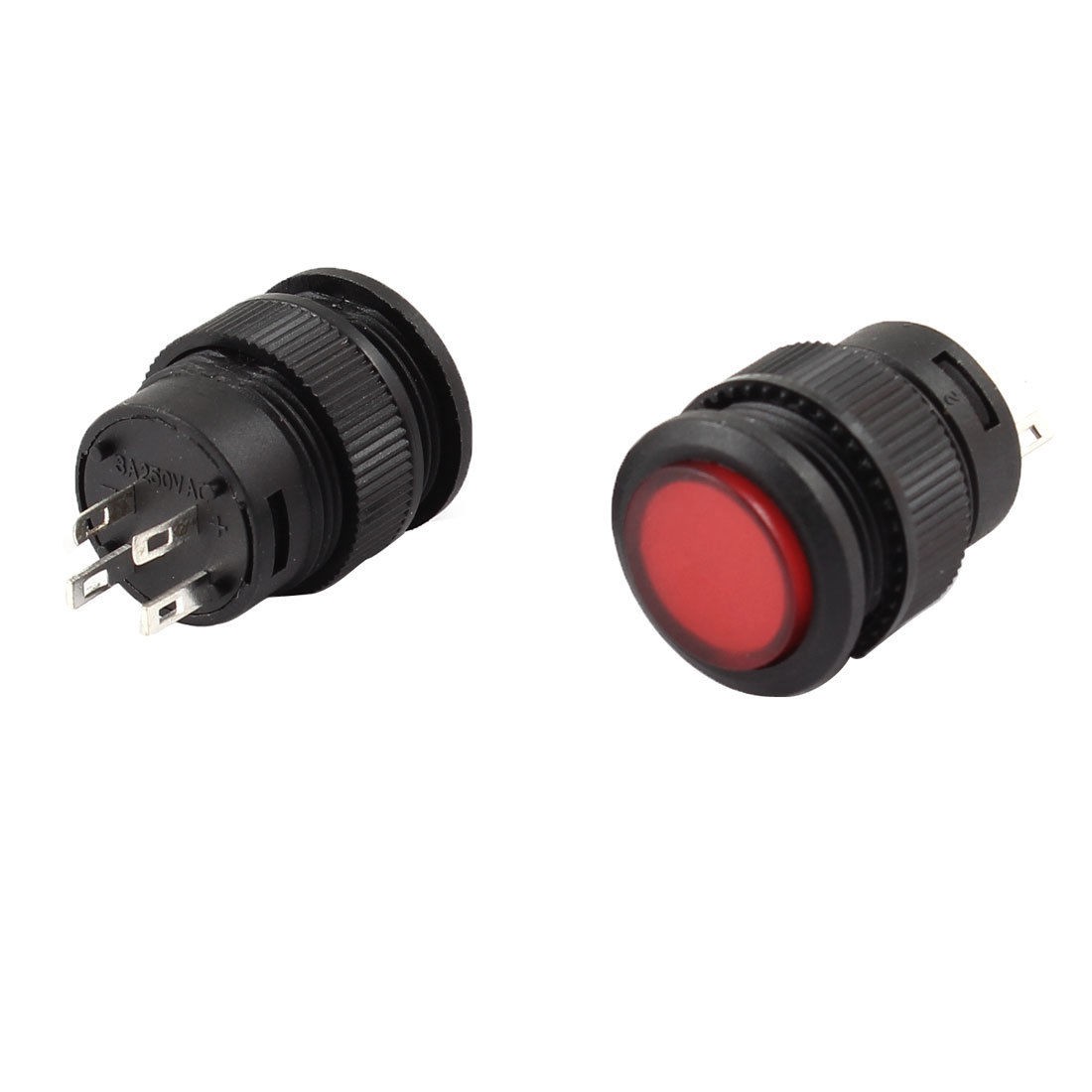 2 Pcs R16-503 250V/AC 3A 4 Pins Red LED Lamp Latching SPST Push Button Switch