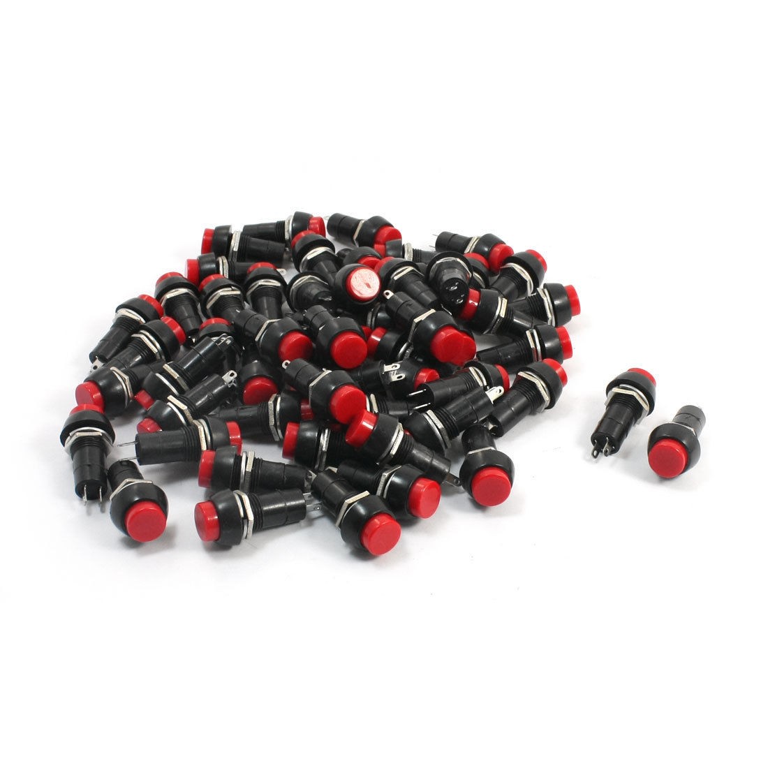 AC 250V 3A 2 Pin SPST Momentary Control Red Round Push Button Switch 50Pcs