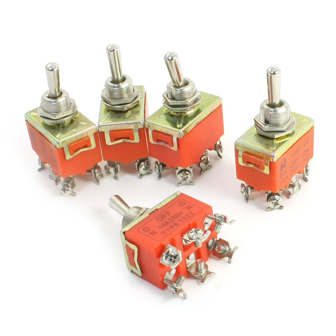 5 Pcs 3 Position ON-OFF-ON DPDT Self-Locking Toggle Switch AC250V 15A