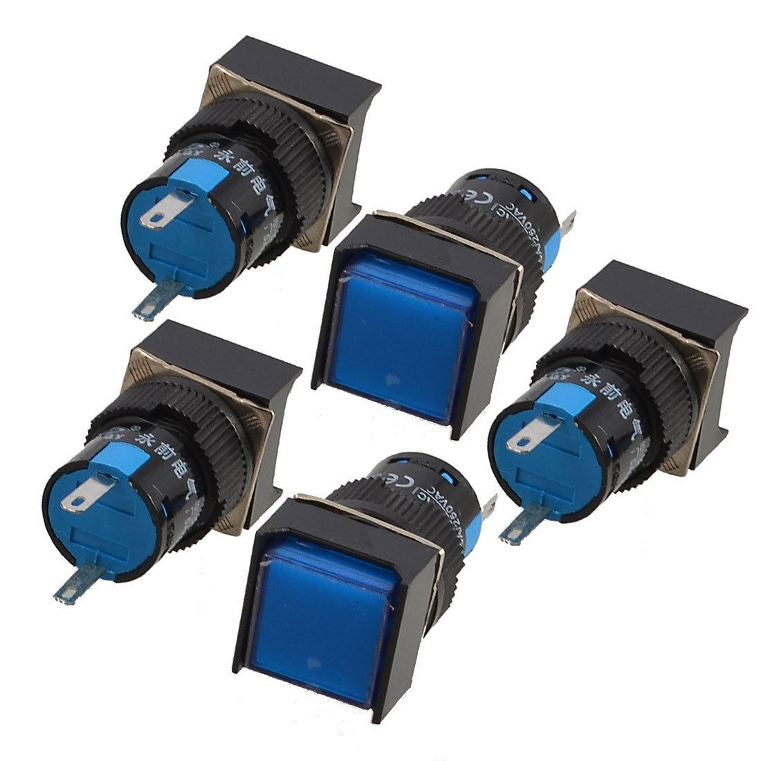 5 Pcs AC 220V Blue Square Cap Indicator Light Fault Accident Signal Lamp Pilot