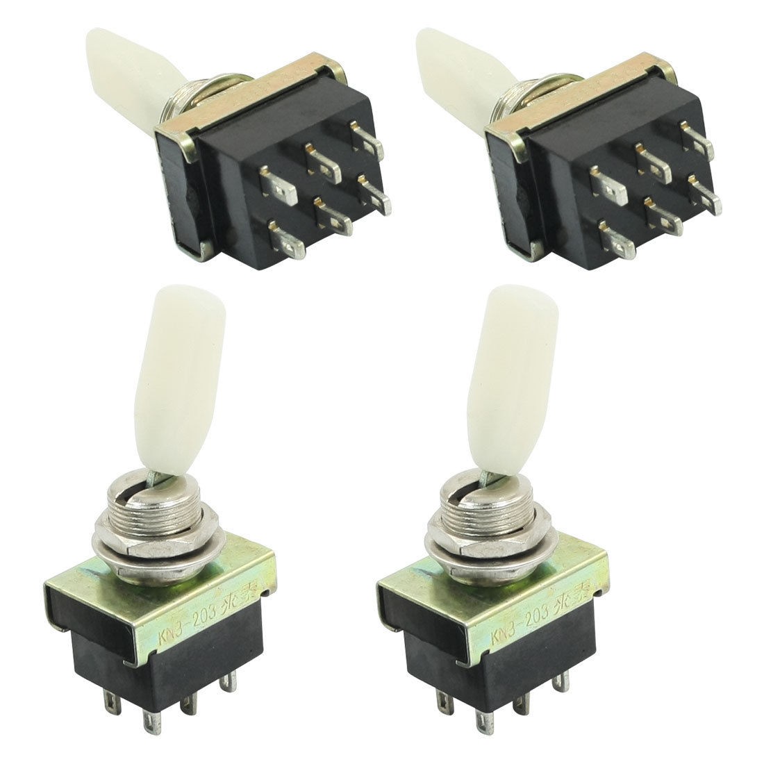 Plastic Rocker ON-OFF-ON 2PDT 6 Pin Terminal Toggle Switch AC 220V 3A 4pcs