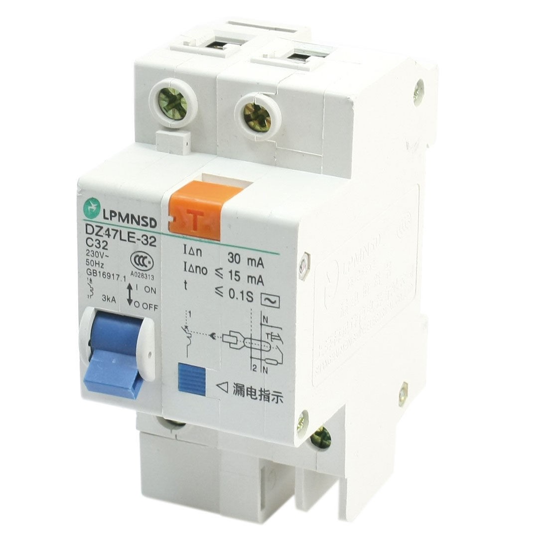 AC230V 32A DZ47LE-1P Rail Mounting Overload Proetction Circuit Breaker