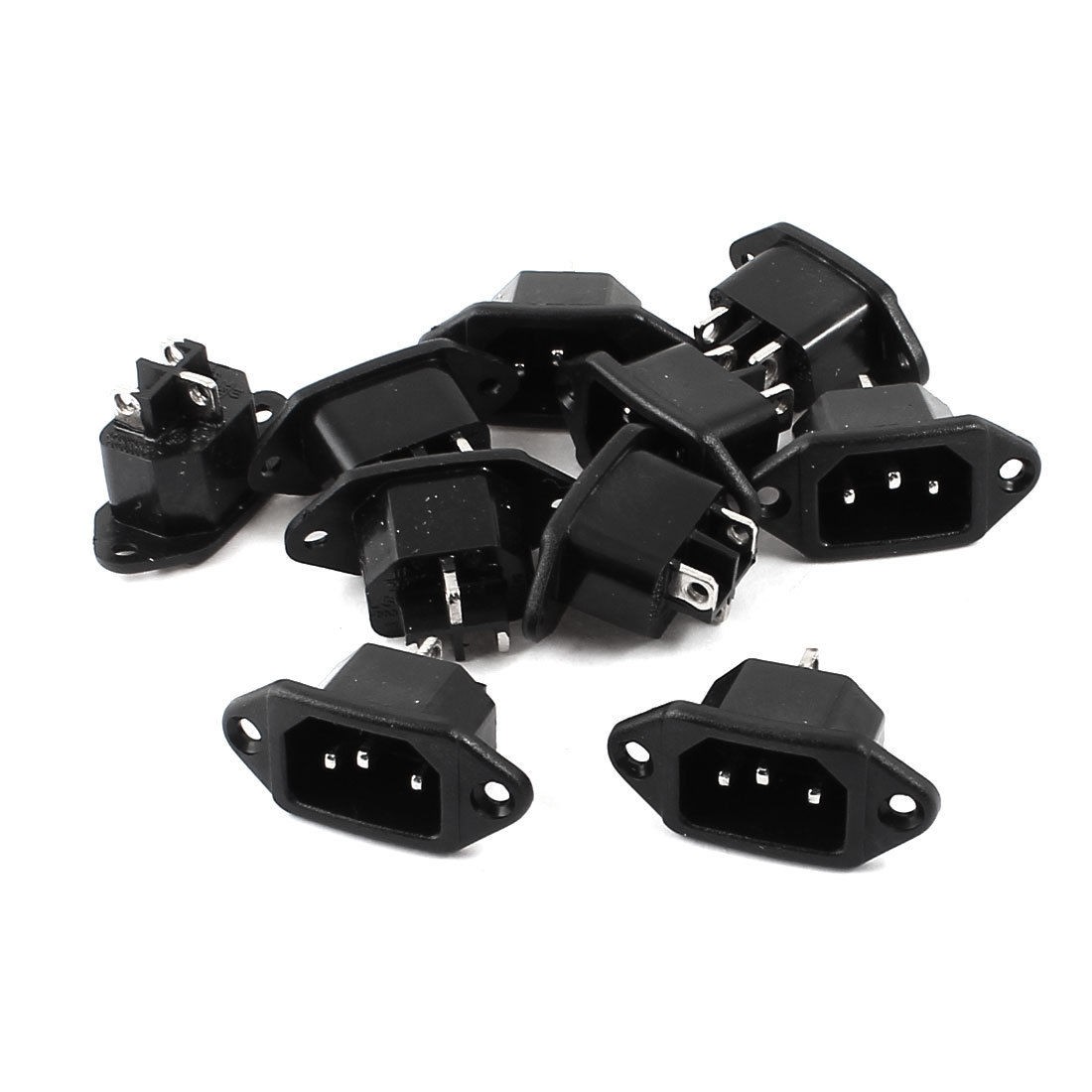 10 Pcs 250V 10A 3P Panel Mount C14 Male Plug AC Power Socket Connector