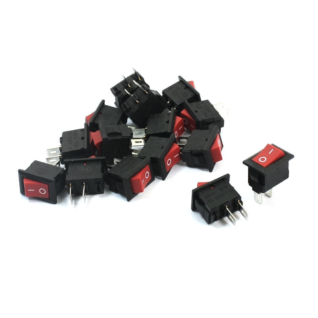 15Pcs SPST ON/OFF 2 Pin Red Head Rectangle Boat Rocker Switch AC250V 3A