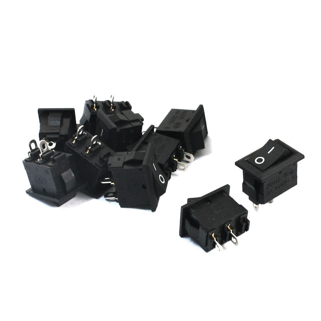10Pcs SPST ON/OFF 2Pin Black Head Rectangle Rocker Switch AC250V 3A