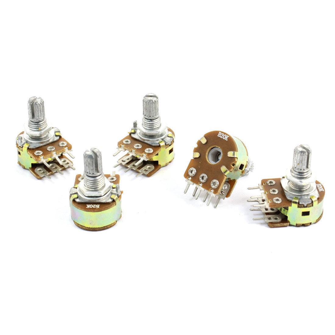 5 Pcs 20K Ohm Knurled Shaft Top Dual Linear Potentiometers AC 250V
