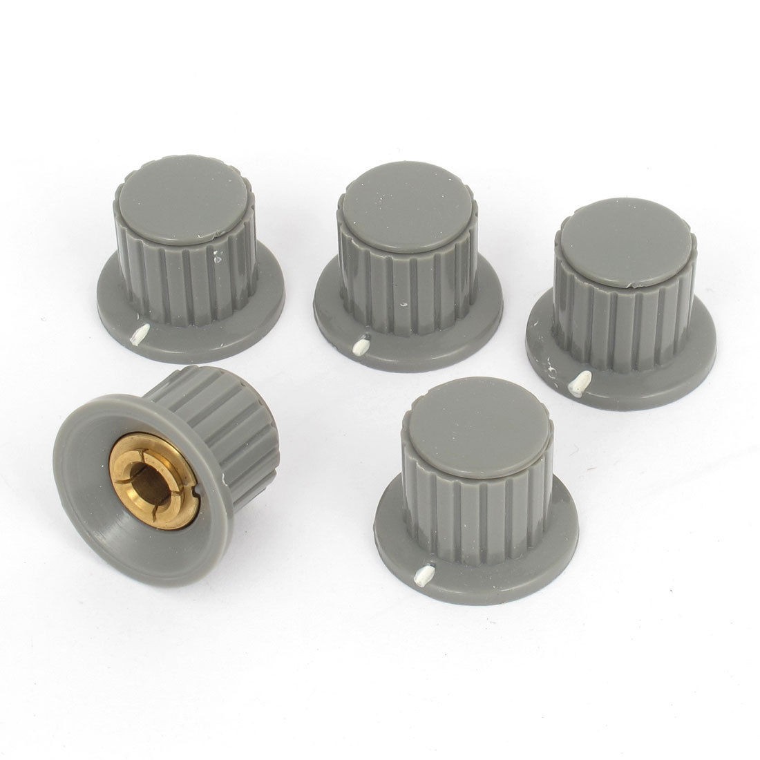5 x Gray Ribbed Grip 6mm Split Shaft Potentiometer Control Knobs