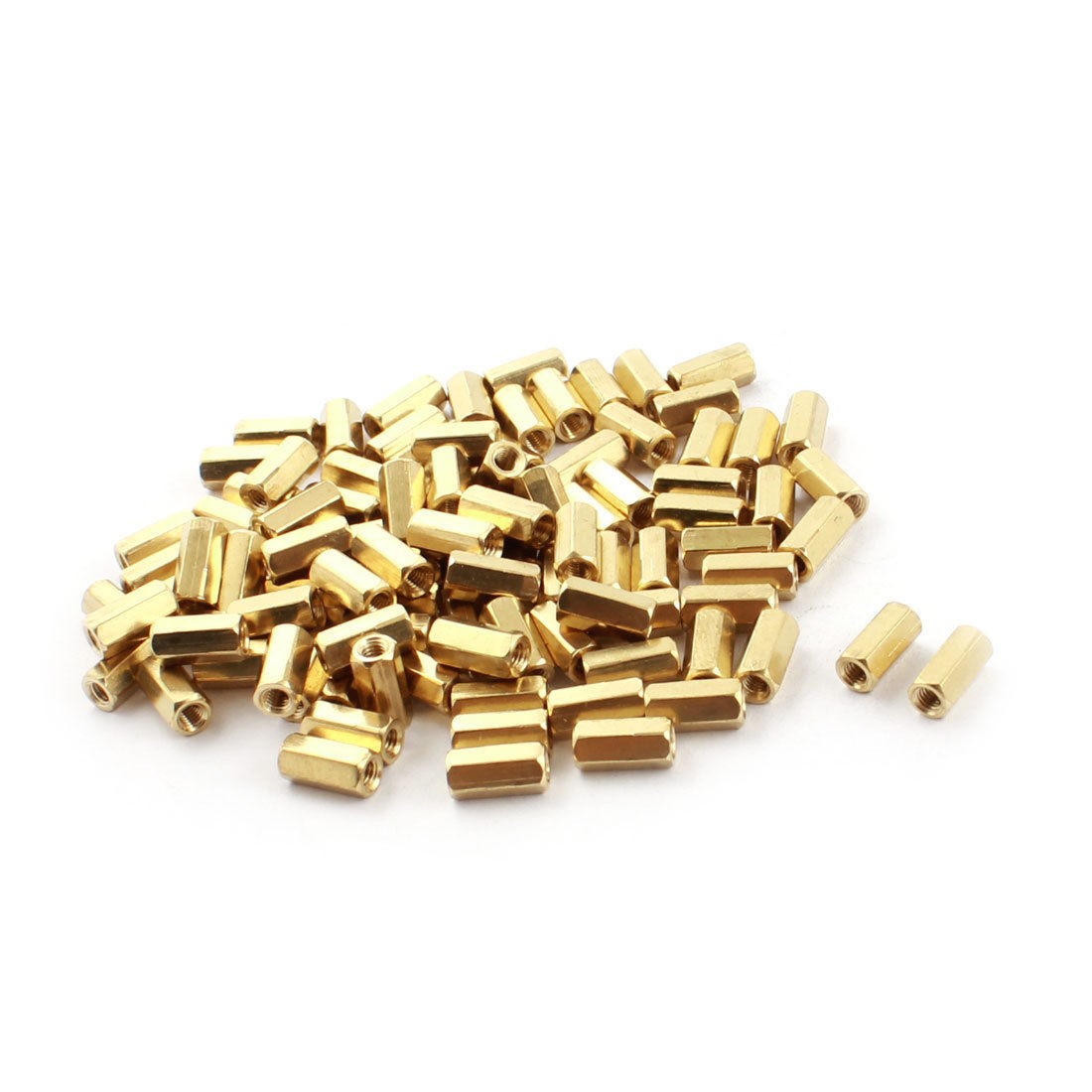 100Pcs M3x10mm Gold Tone Brass Pillar PCB Standoff Hexagonal Nut Spacer