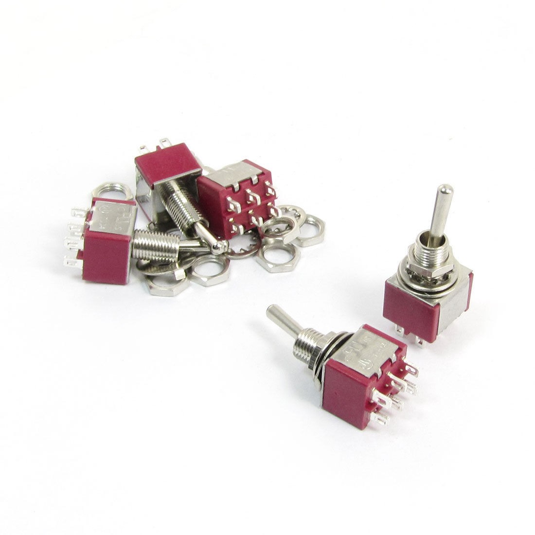 5pcs AC 250V 2A 6 Pins On/On DPDT Latching Power Toggle Switch Burgundy