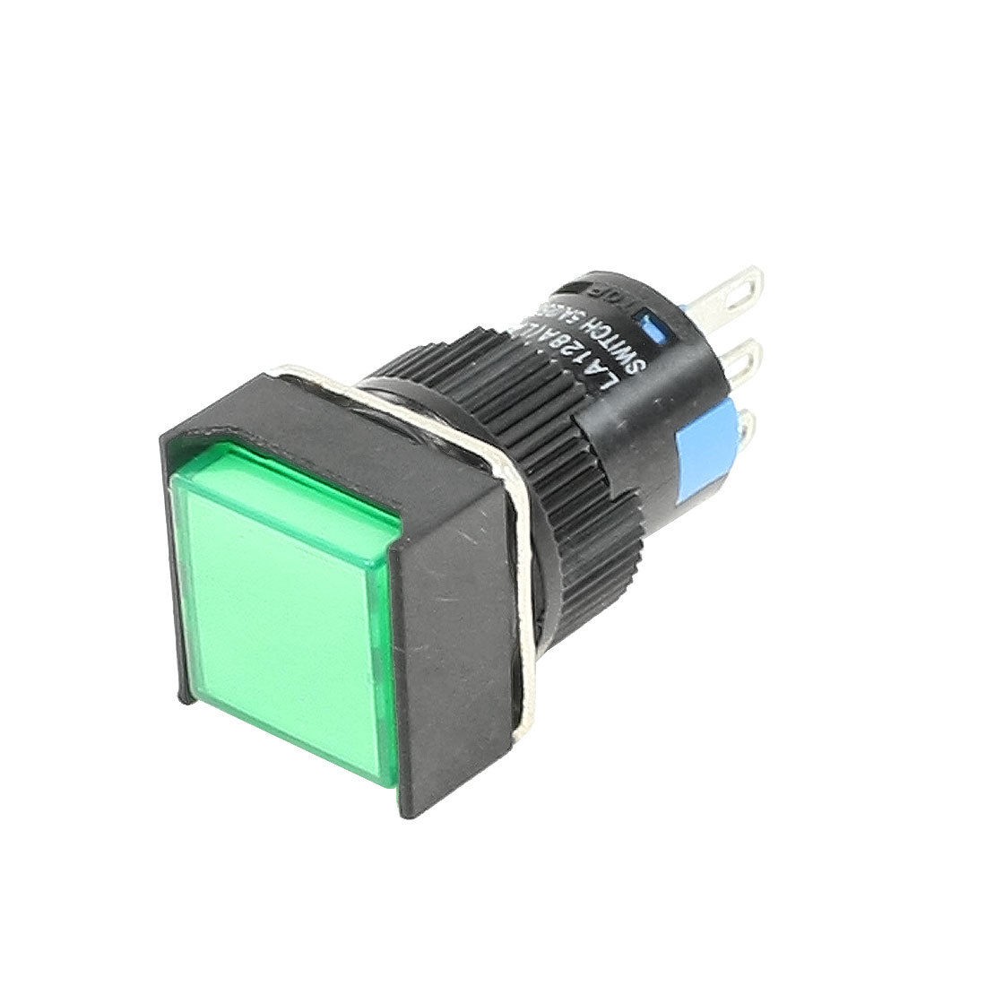 AC 250V 5A SPDT 1NO 1NC 3 Pins Momentary Green Square Push Button Switch