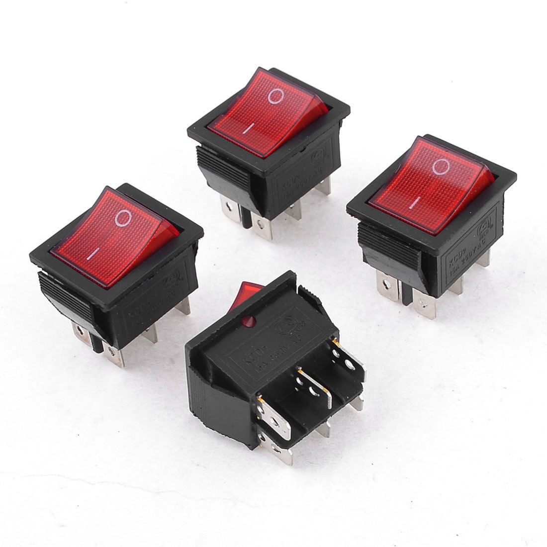 4 Pcs 15A 250VAC 2 Position 6 Pin Red Light ON/OFF DPDT Boat Rocker Switch