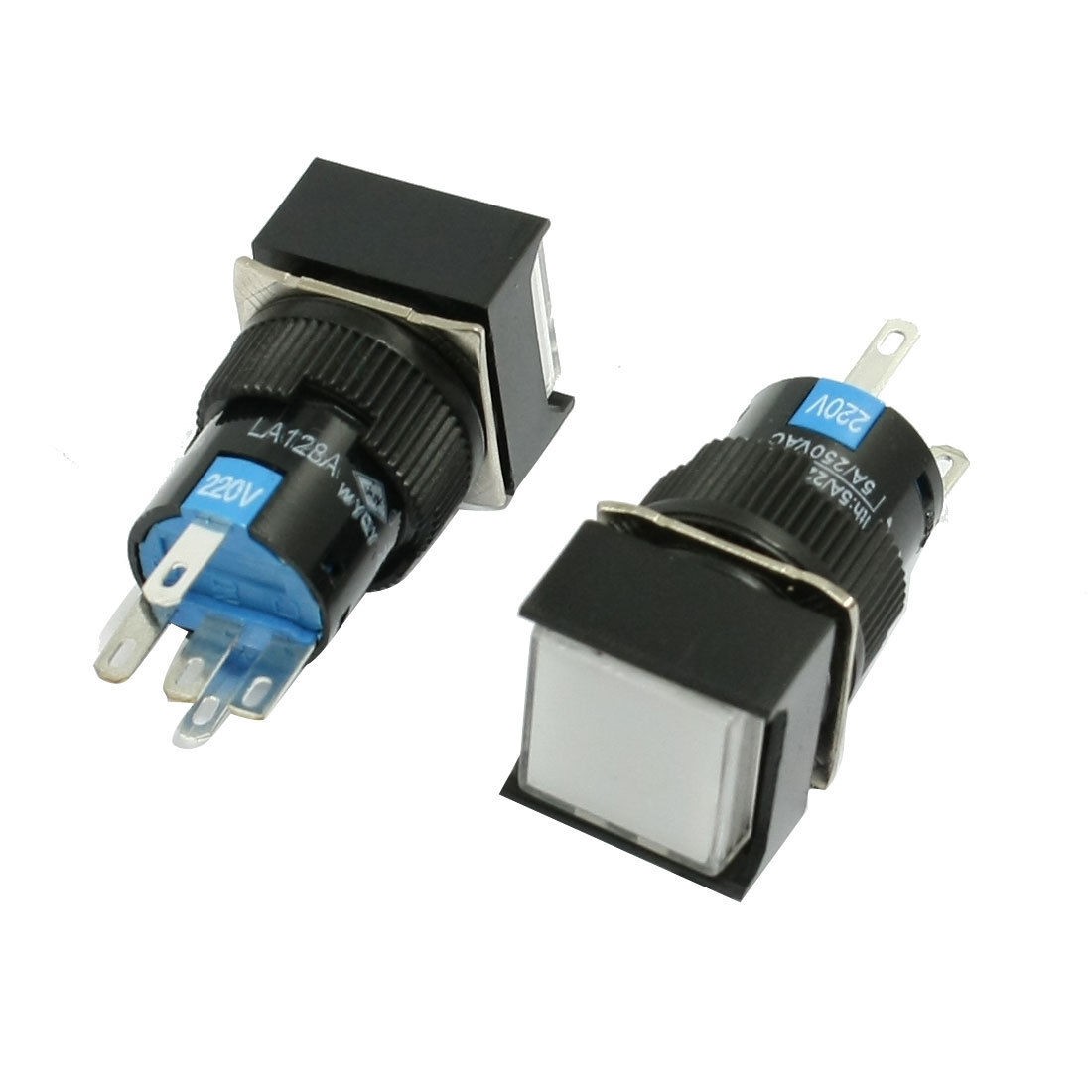 2 Pcs White Lamp Square Momentary 1NO 1NC Push Button Switch AC 220V