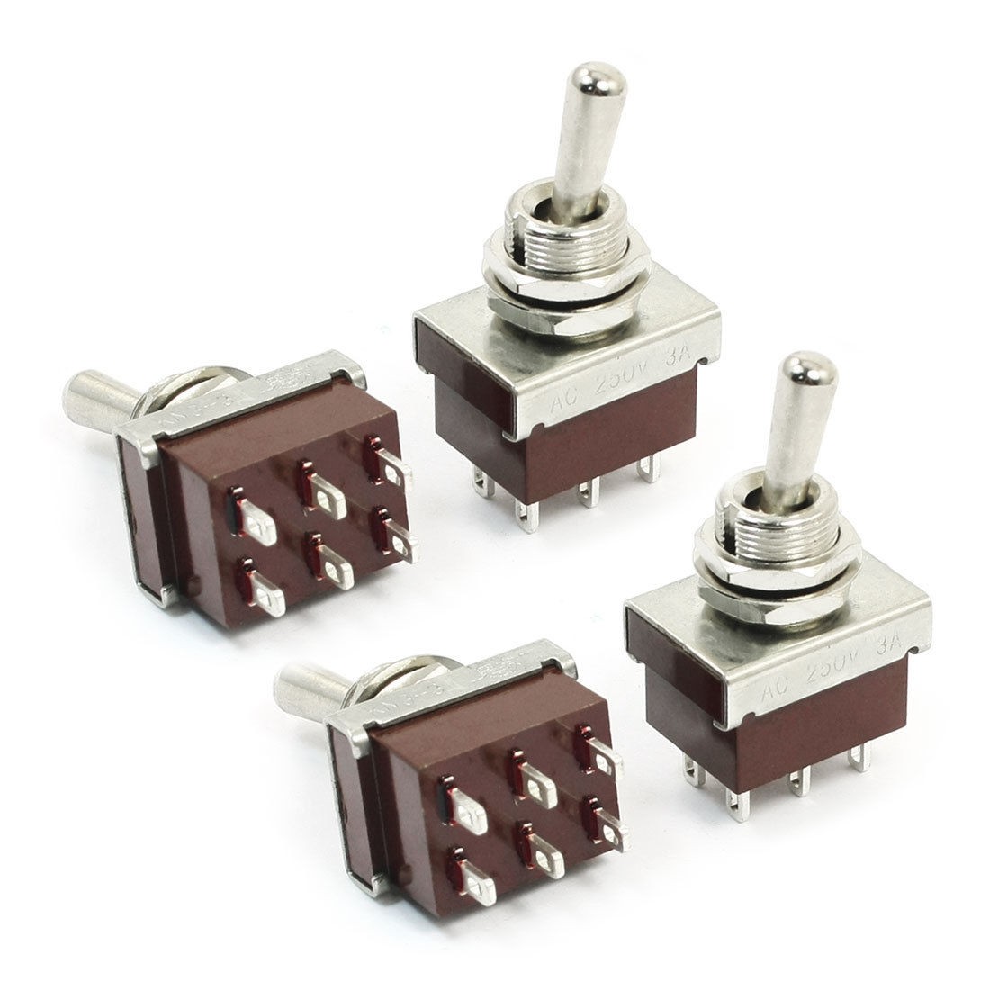 Panel Mount 6 Pin 2PDT ON/OFF 2 Position Toggle Switch AC 250V 3A KN3-3 4pcs