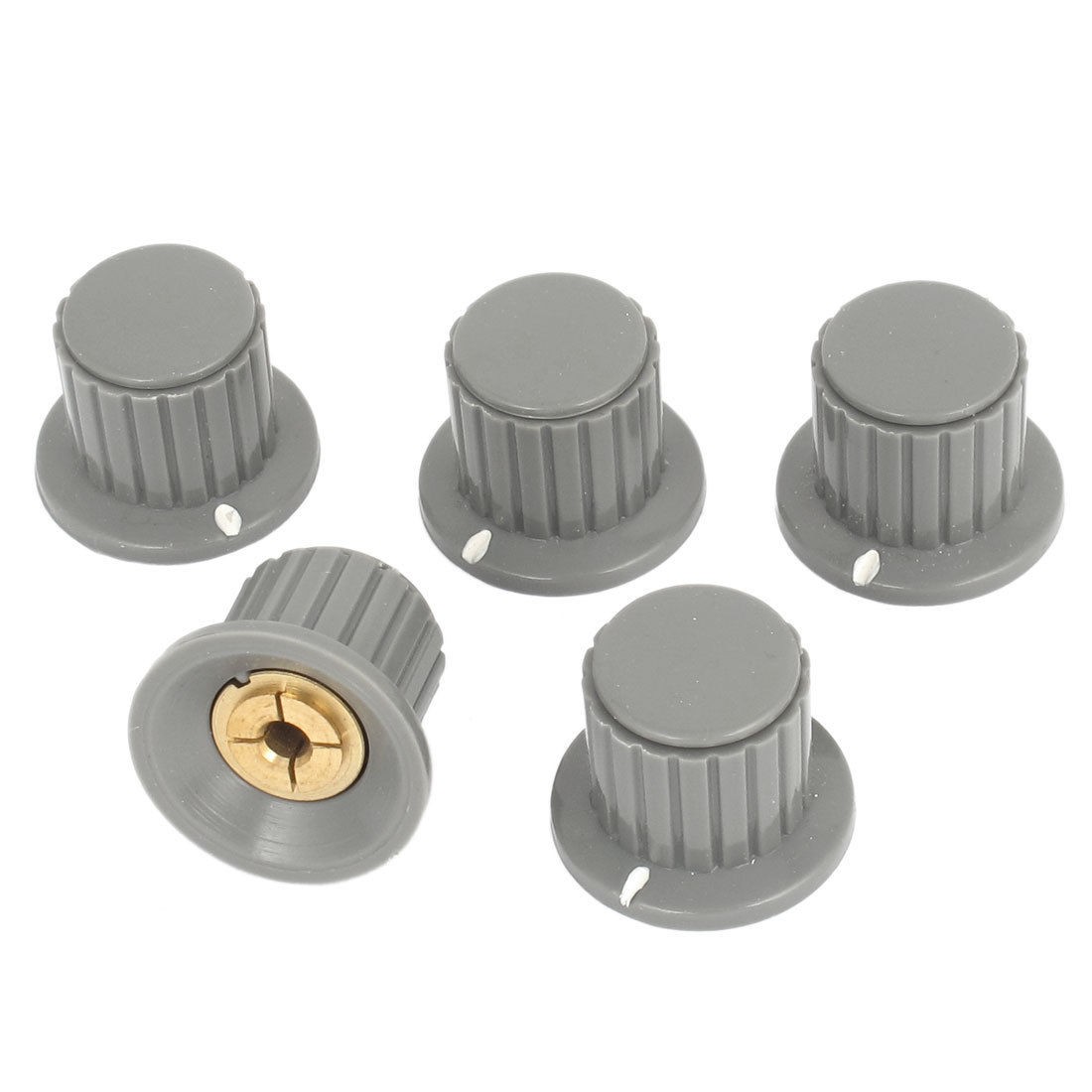 5 Pcs 4mm Shaft Insert Dia Brass Tone Core Potentiometer Control Knobs Gray