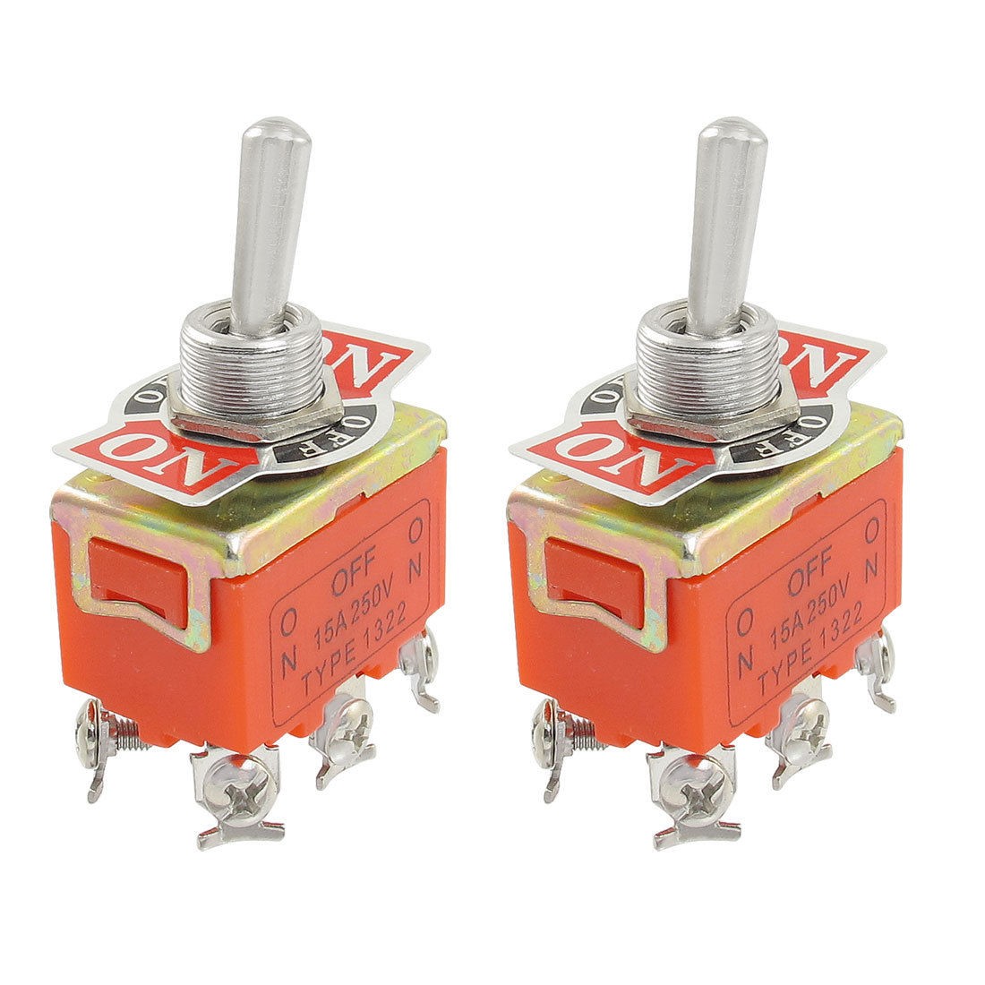 2 Pcs AC 250V 15A 3 Position 6 Screw Terminals DPDT Latching Toggle Switch