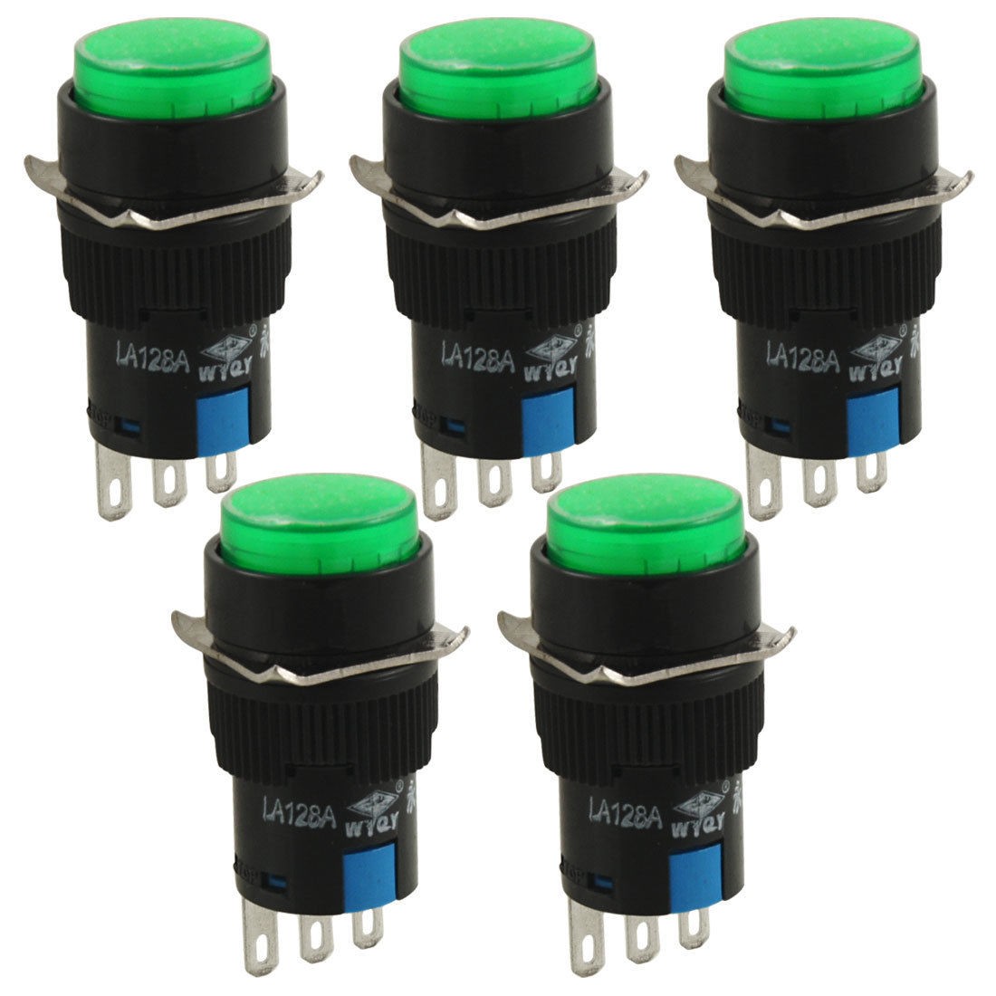 5 Pcs 1NO 1NC Round Green Latching Push Button Switch AC 250V 5A