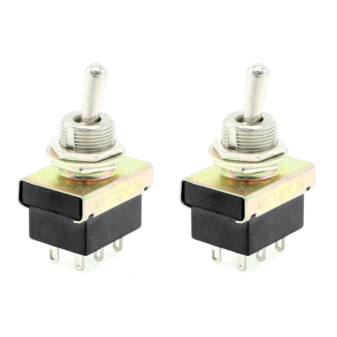 3A/220VAC ON/ON DPDT 2 Position 6-Terminals Toggle Switch 2 Pcs