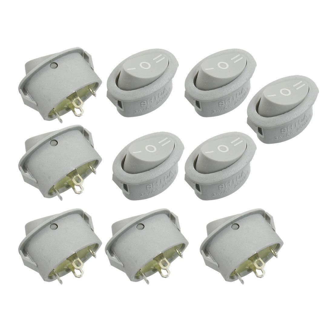 10 Pcs 4 Pin SPDT On/Off/On Oval Rocker Switch AC 3A/6A 250V Gray