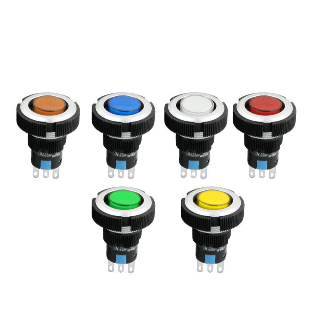 22mm Panel Mount SPDT Momentary Reset Colorful Cap Push Button Switch 6Pcs