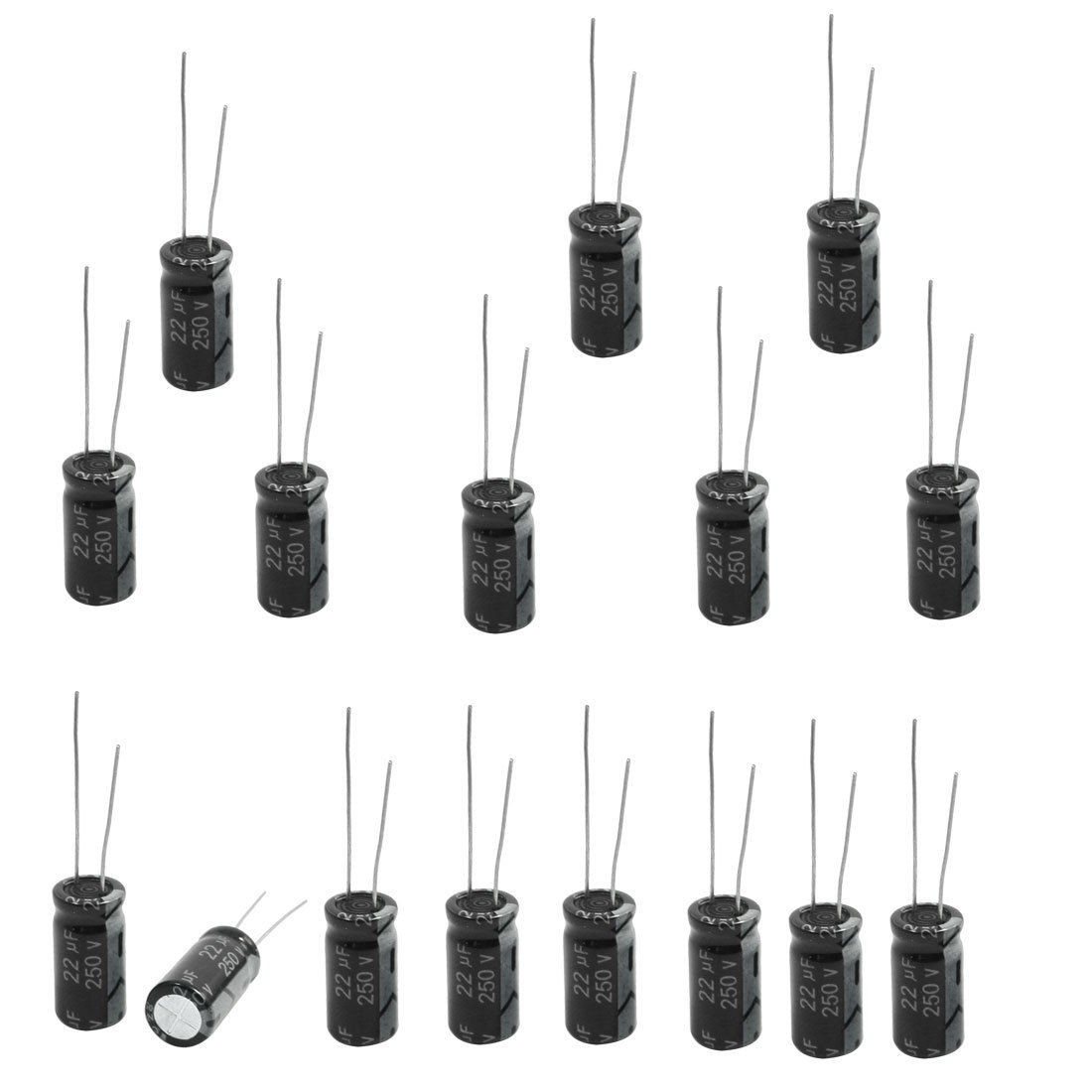 22uF 250V 10mm x 20 mm Radial Lead Aluminum Electrolytic Capacitors 17 Pcs