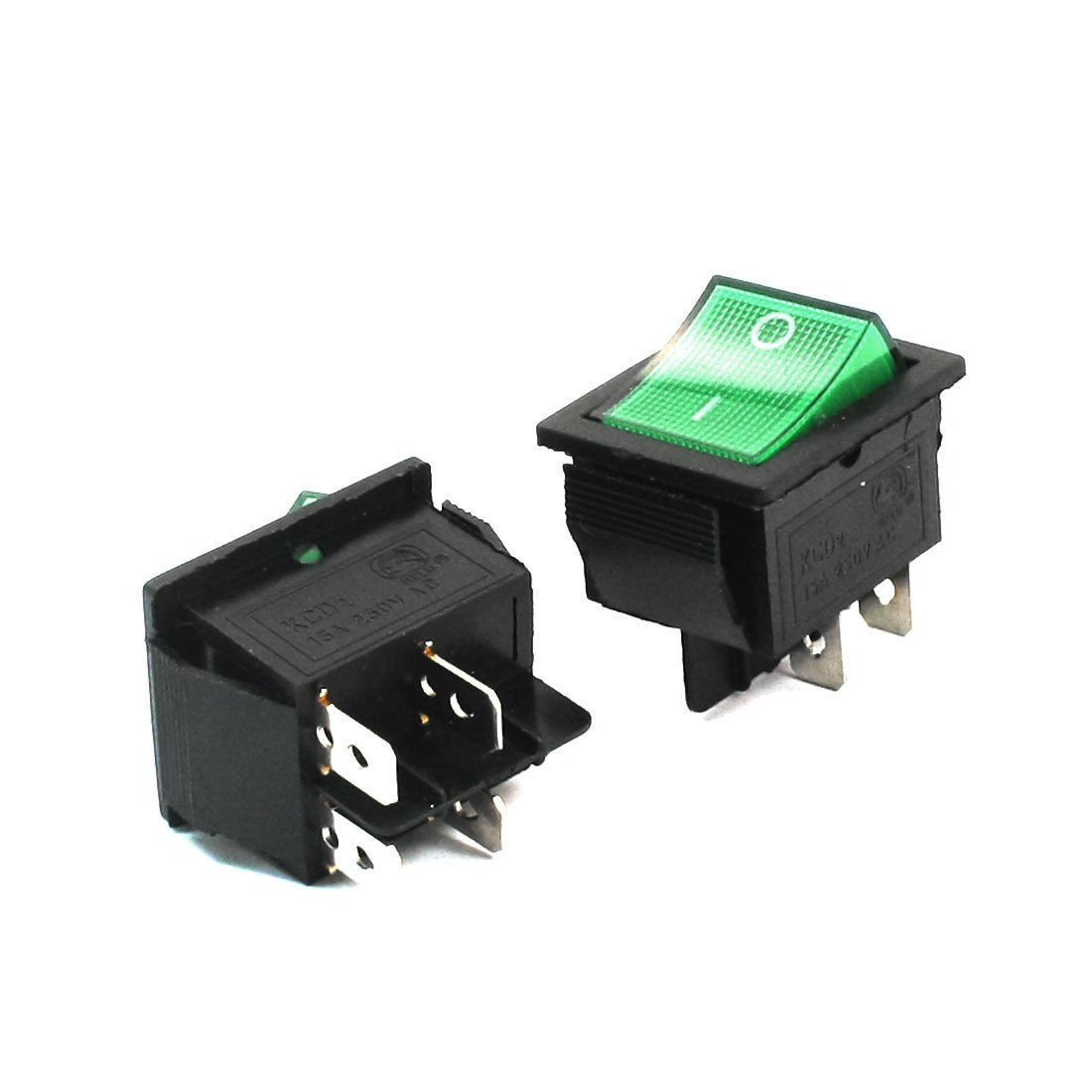 2Pcs DPST ON/OFF Green Button Snap in Boat Rocker Switch AC 250V 15A