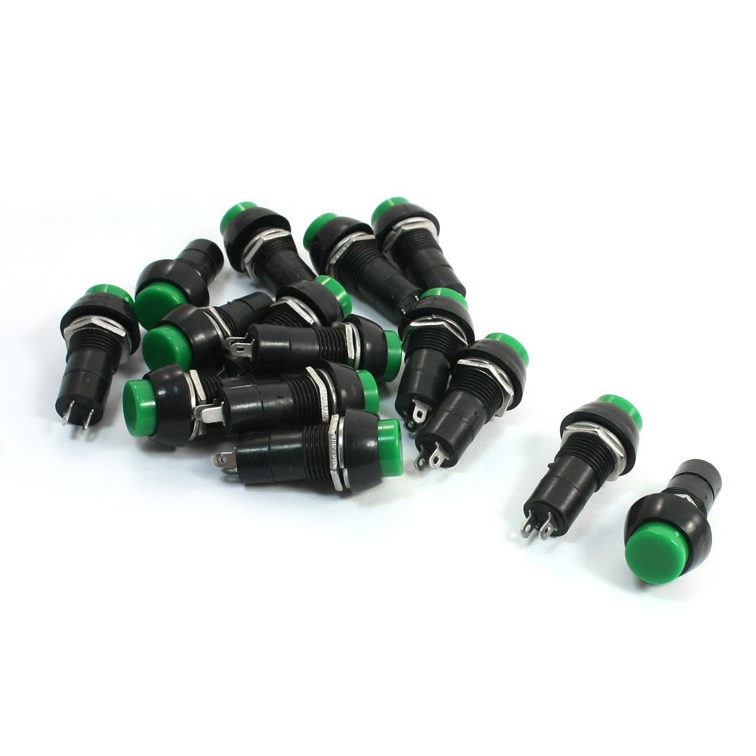 AC 250V 3A Green Flat Cap 2 Pin SPST Momentary Push Button Switch 15Pcs