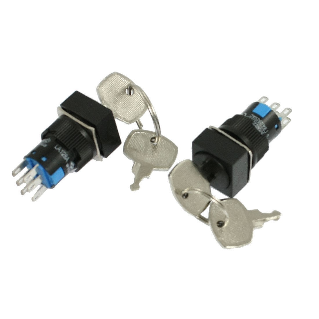 2 Pcs Keylock Rotary Selector Square 2NO 2NC DPDT Push Button Switch AC 250V 5A