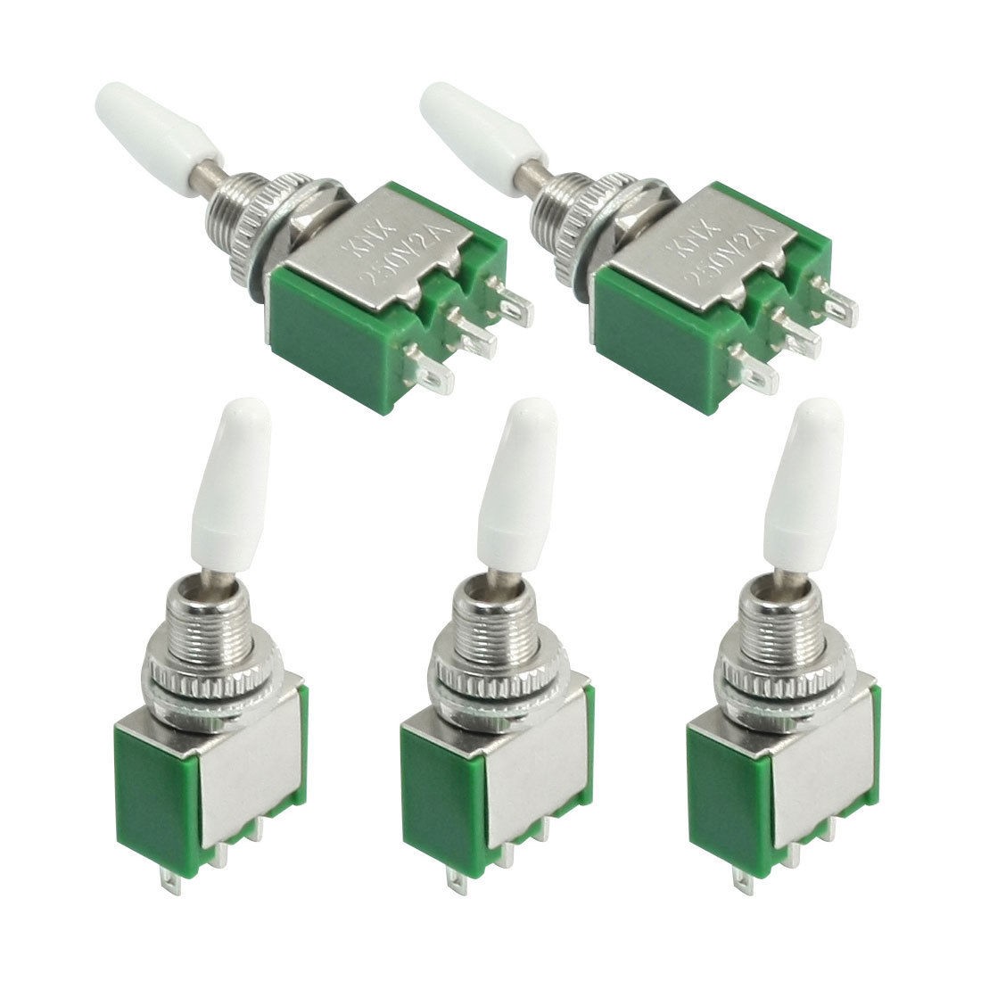 SPDT 2 Position Self-Locking Rocker Type Toggle Switch AC 250V 2A Green 5pcs