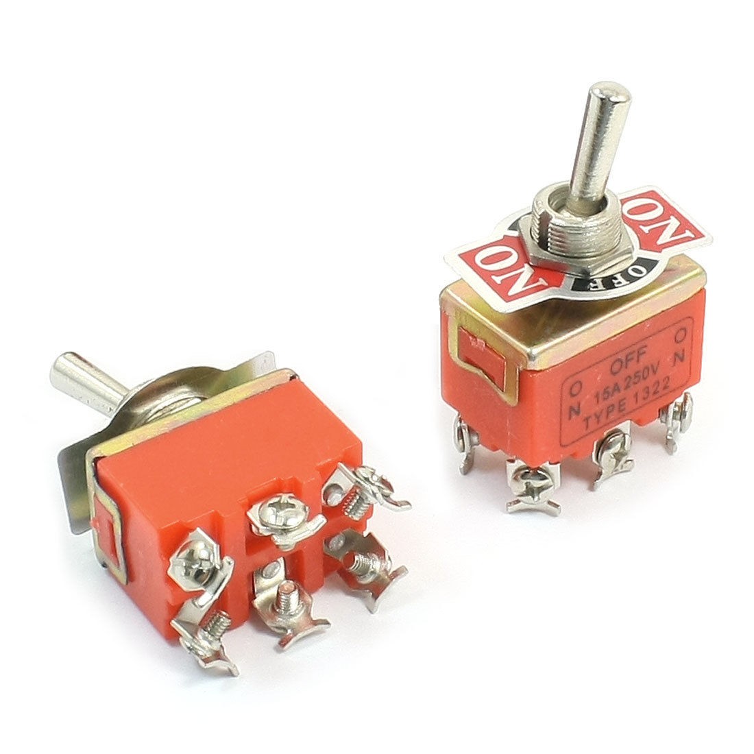 Panel Mount 2PDT ON/OFF/ON 3 Position Toggle Switch AC 250V 15A E-TEN1322 2pcs