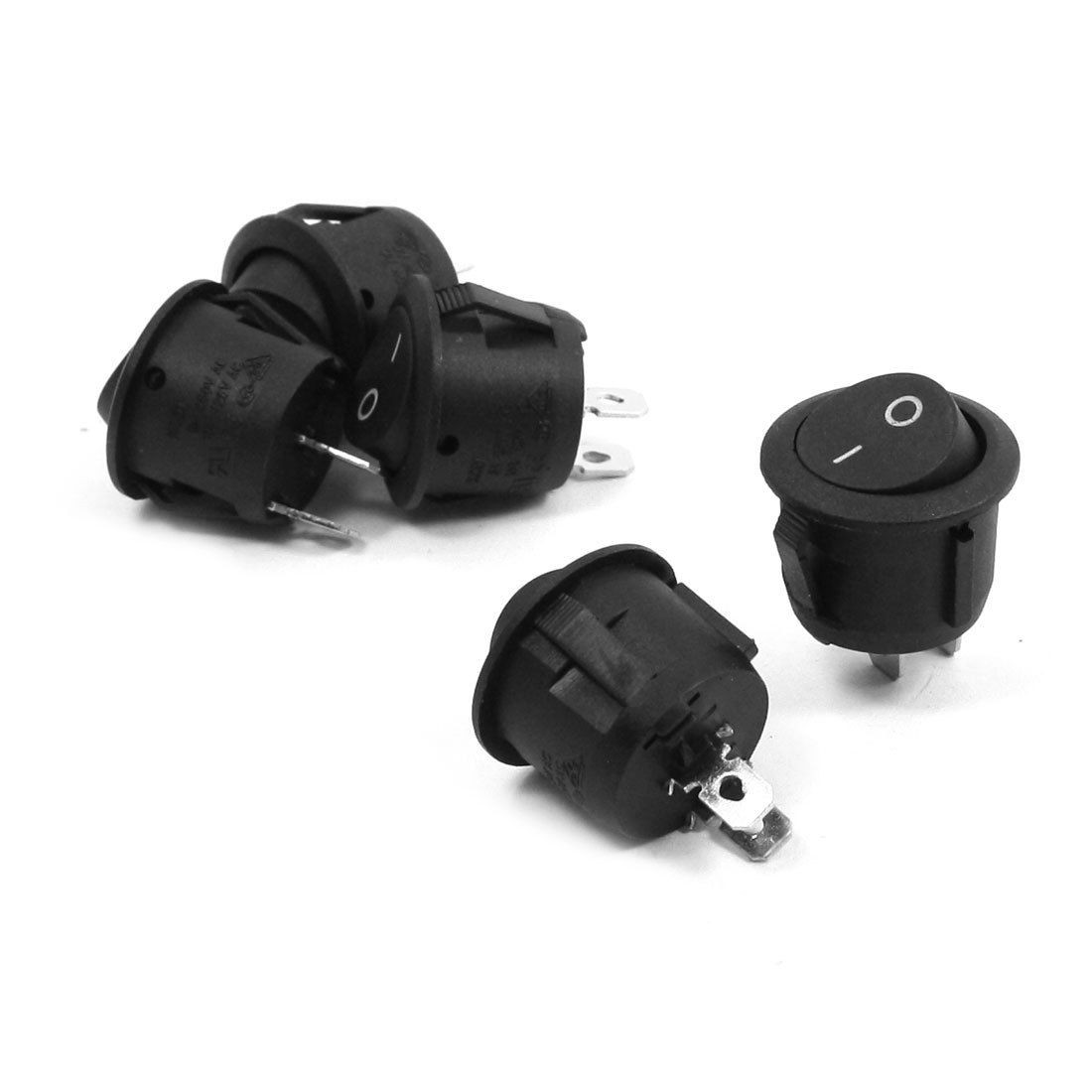 5 Pcs 2 Pin ON-OFF SPST Round Snap in Rocker Switch Black AC 250V 6A Plug