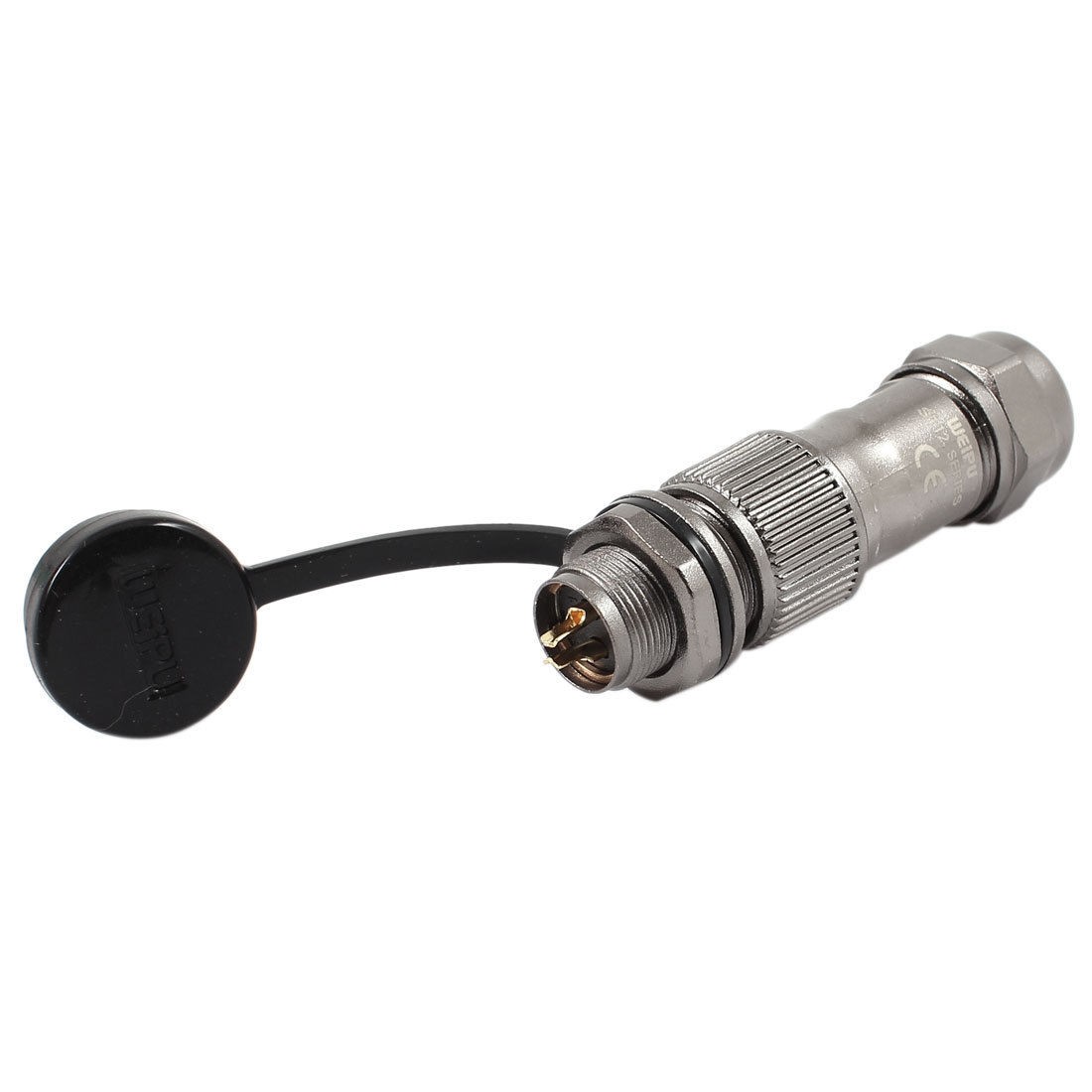 AC250V 13A 2P 12mm Threaded Waterproof Cable Gland Aviation Connector Plug w Cap