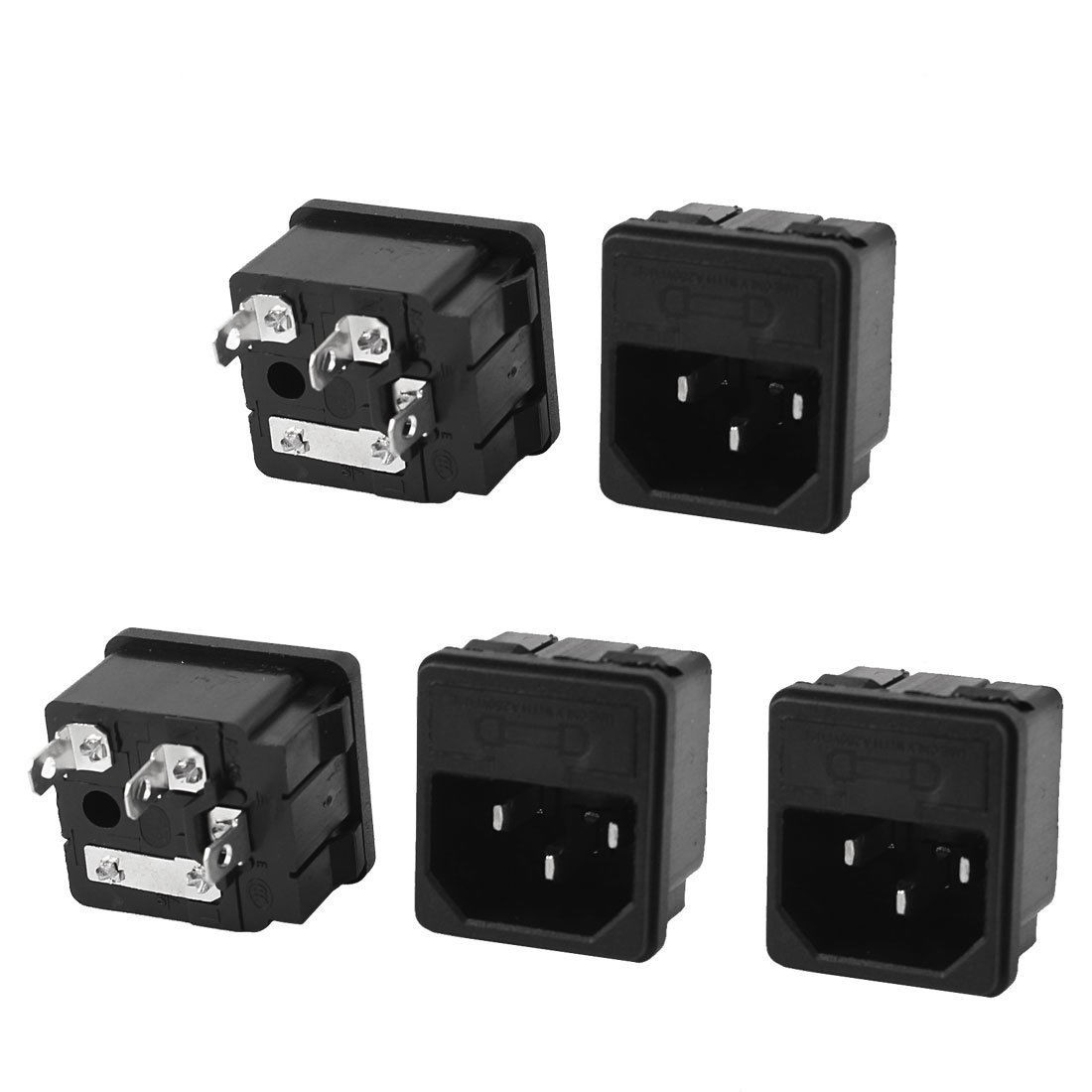5 Pcs AC 250V 10A IEC 320 C14 Male Plug Power Socket Black w 5mm x 20mm Fuse