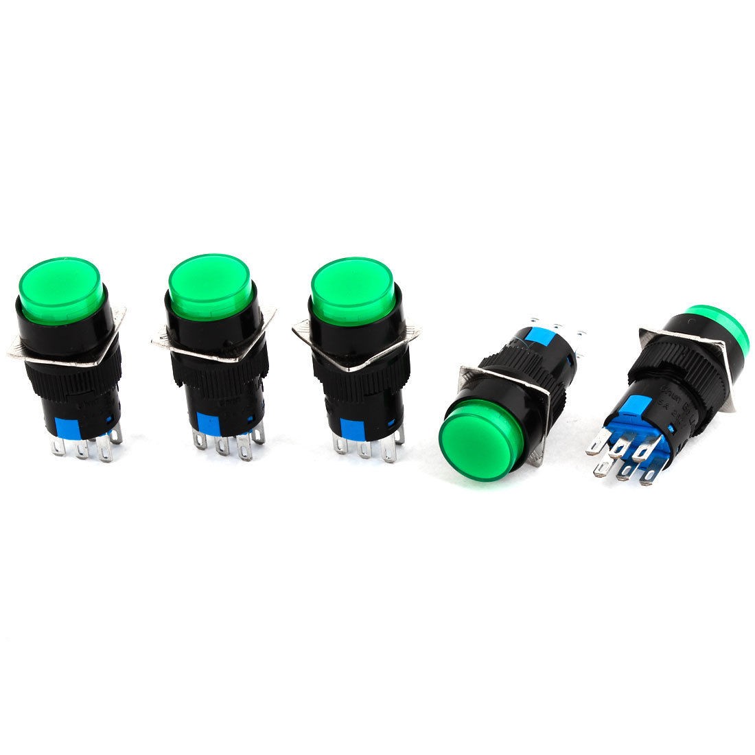 5 Pcs NO NC SPDT Self Locking Round Push Button Switch AC 250V 5A