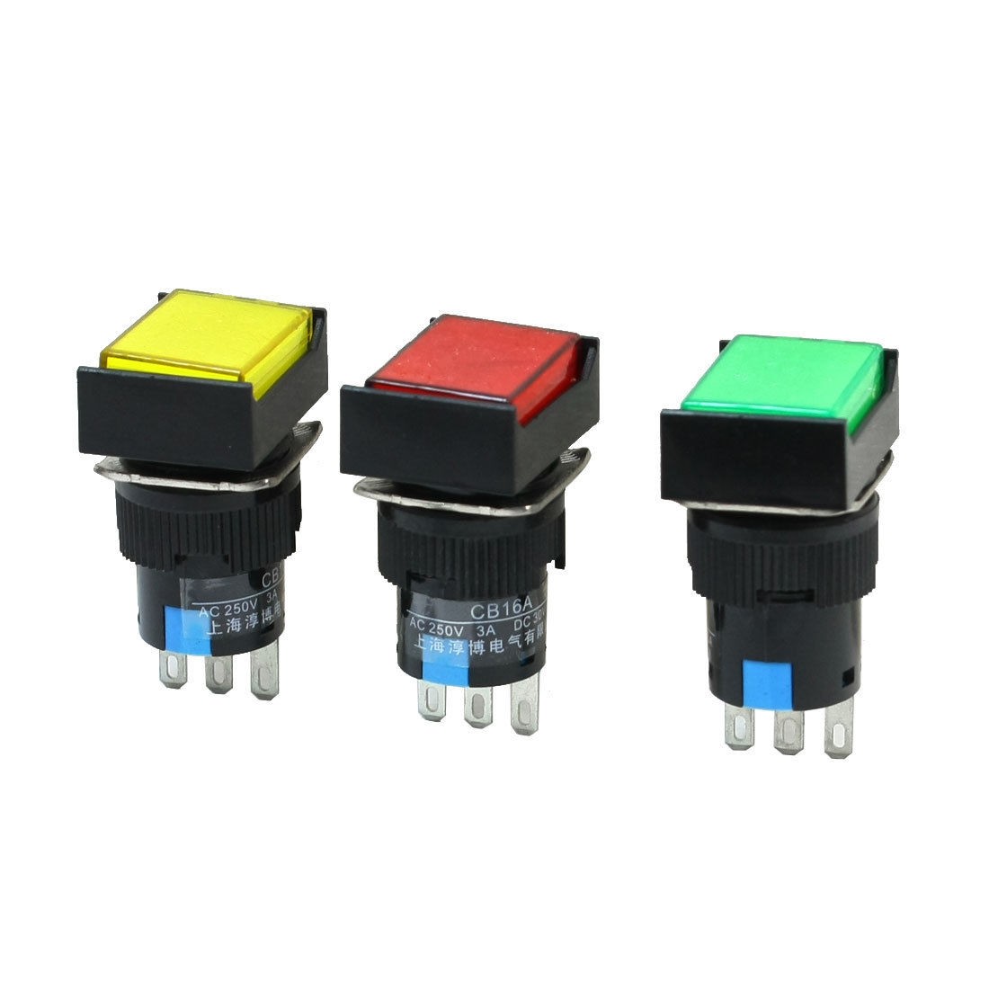 3Pcs NO NC 3 Pin Momentary Rectangle Push Button Switch AC 250V 3A
