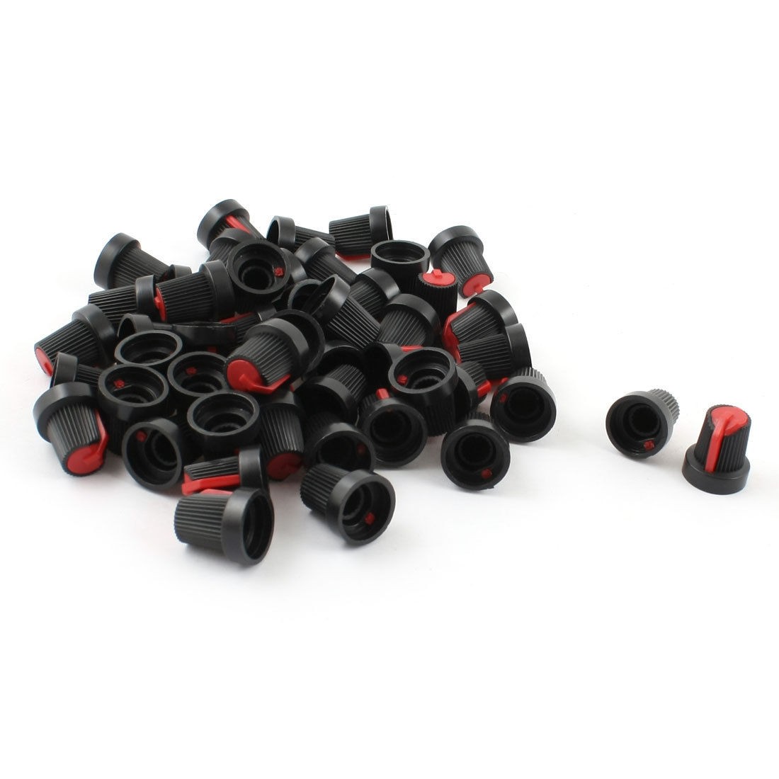 49pcs 6mm Knurled Shaft Red Top Taper Volume Knob Cap for Potentiometer Pot
