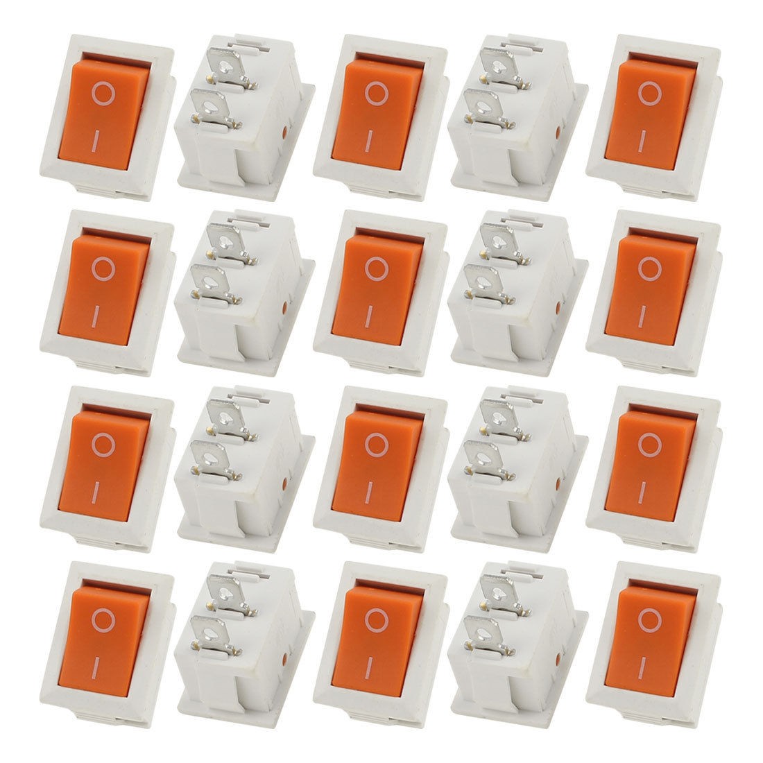 20 Pcs AC 250V/125V 10A/6A 2 Pin KCD1 White Orange Button Boat Rocker Switch