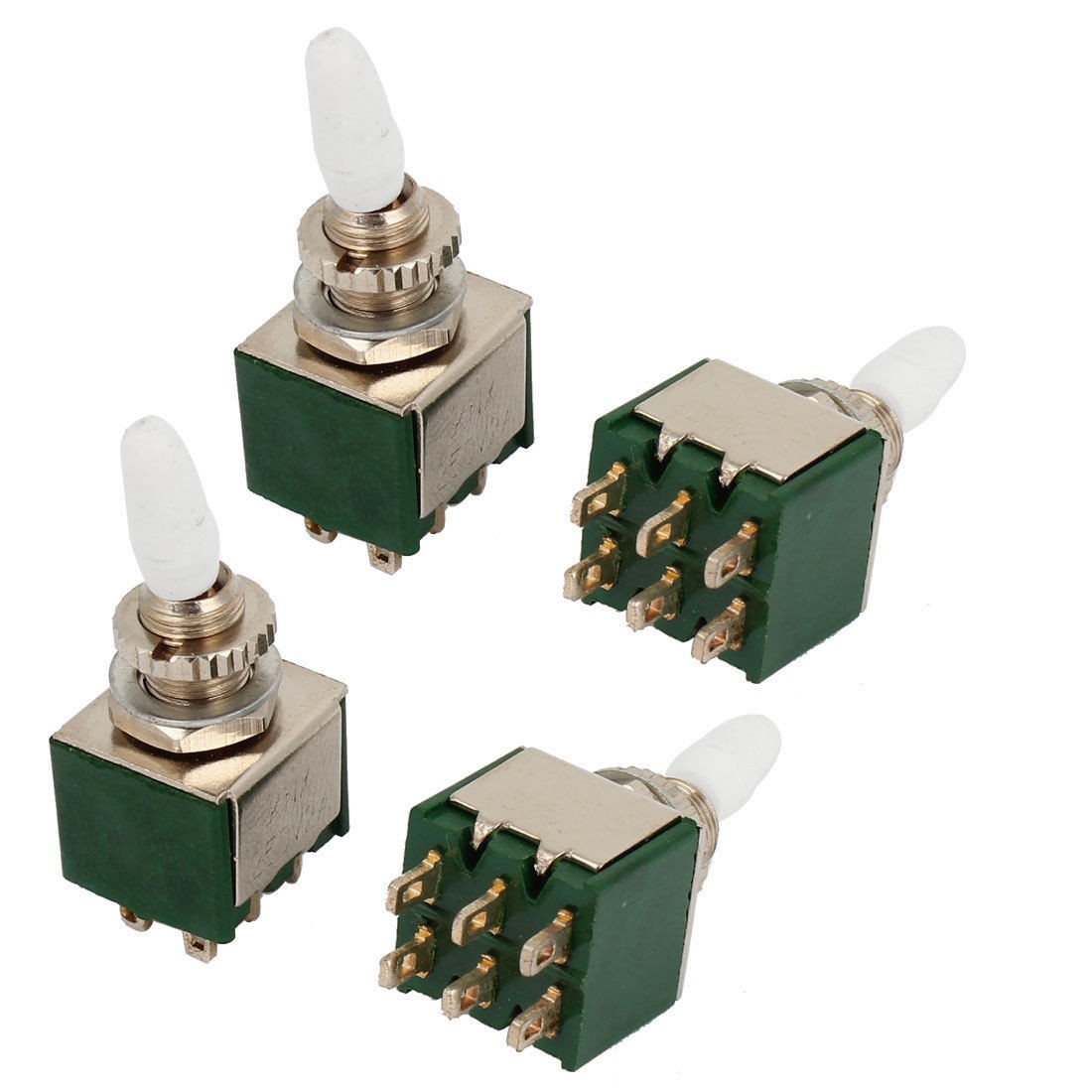 4pcs DPDT On/ON Dual Positions 6 Pin Latching Toggle Switch AC 250V 2A