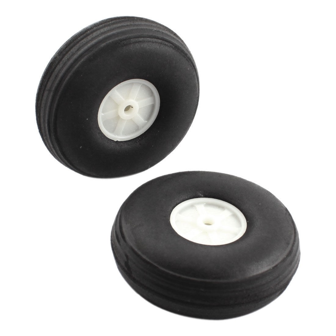 RC Airplane Plastic Hub Black PU Tire Wheel 2.5" Dia Replacement 2Pcs