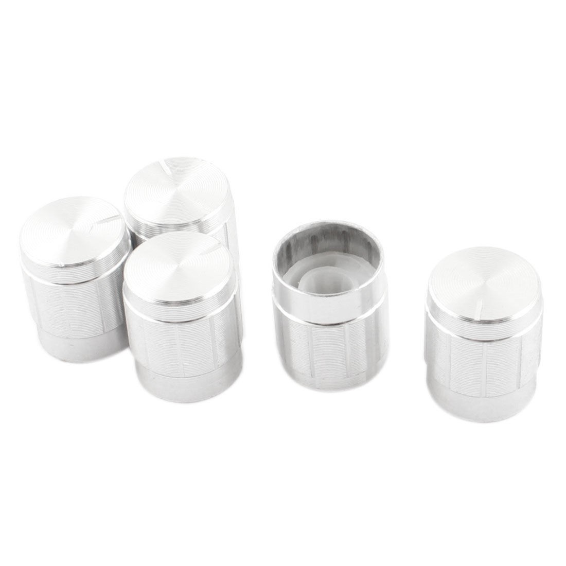 5 Pcs Silver Tone 14mm x 15mm CD Amplifier Aluminum Potentiometer Knobs Caps