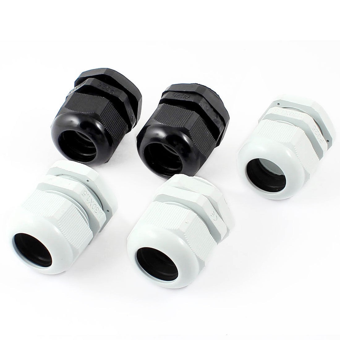 PG25 White Black Plastic Waterproof Cables Glands Connector 5Pcs