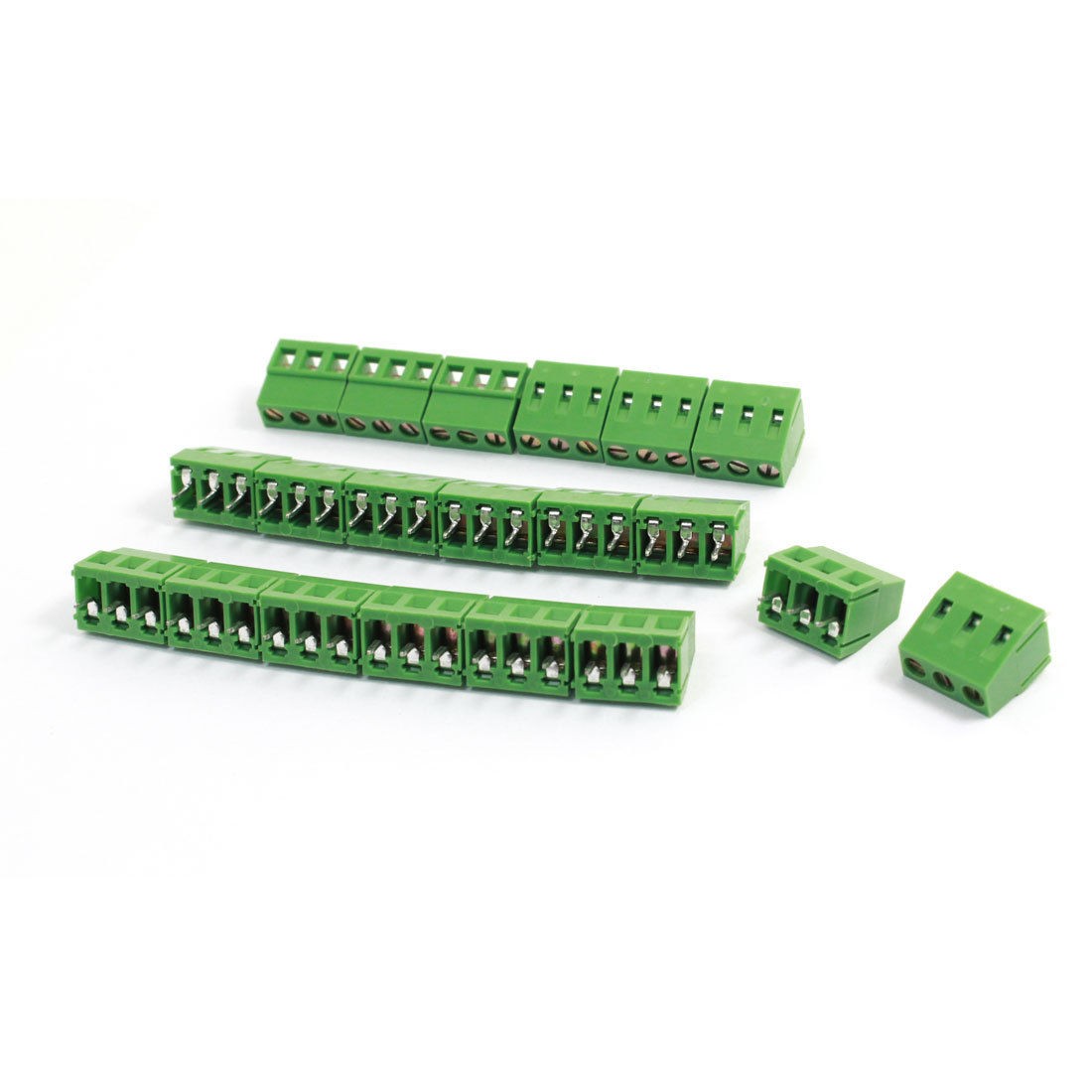 20 Pcs 5mm Pitch 3 Pins 300V 10A Terminal Blocks Connectors Green